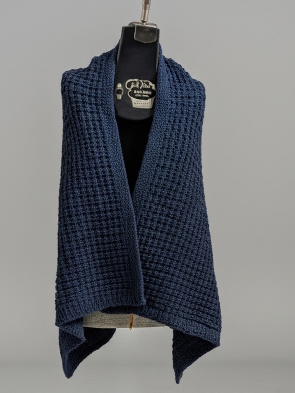 NWOT Hand-Knit Oversized Convertible Shawl Blanket Wrap In Navy Blue